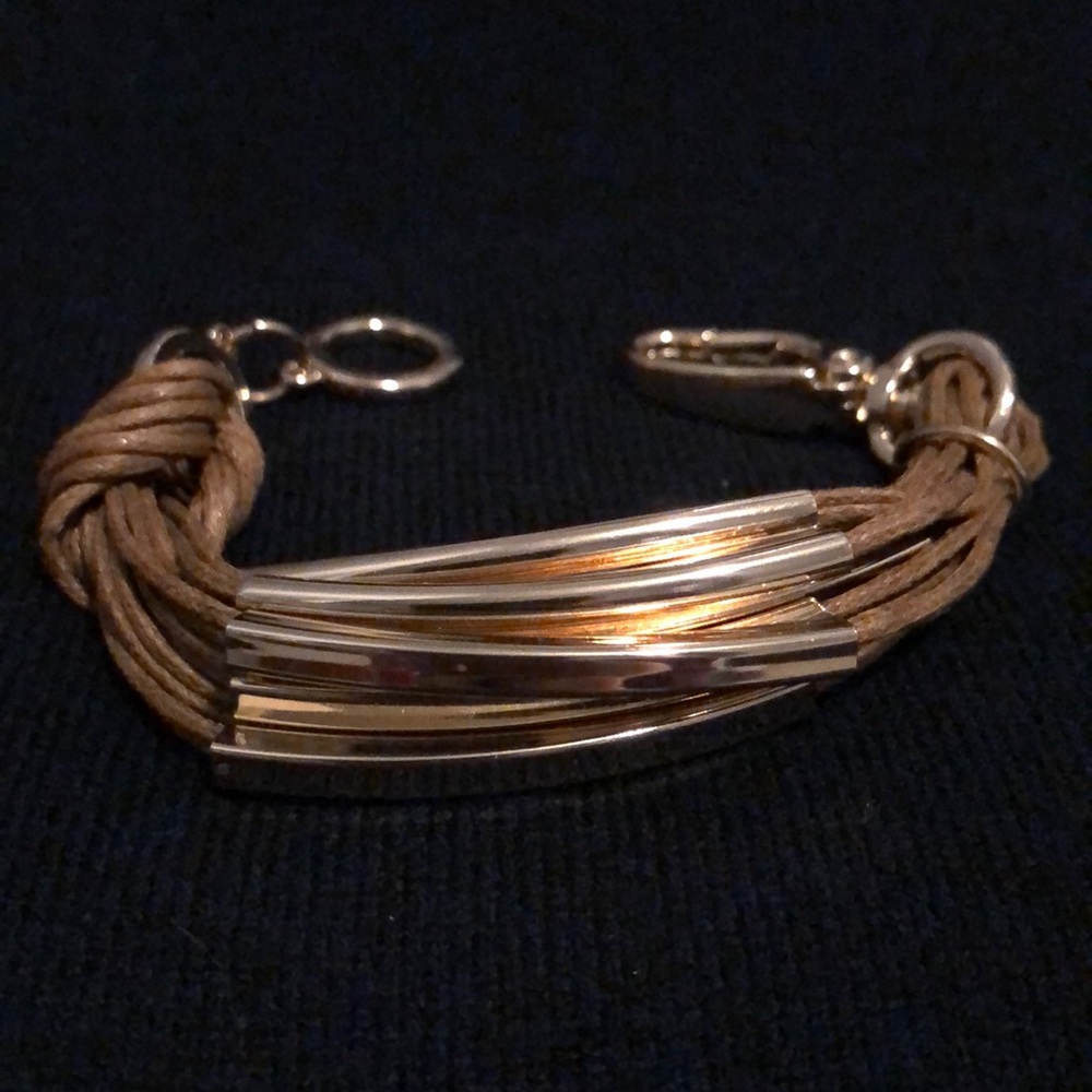 Brown cord bracelet with gold hardware